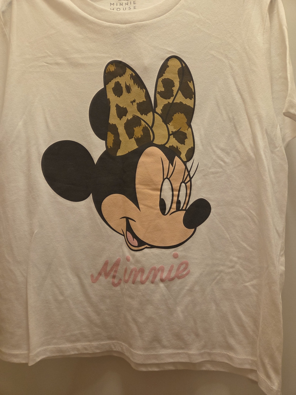 Disney White Minnie Mouse Tee with Leopard Bow